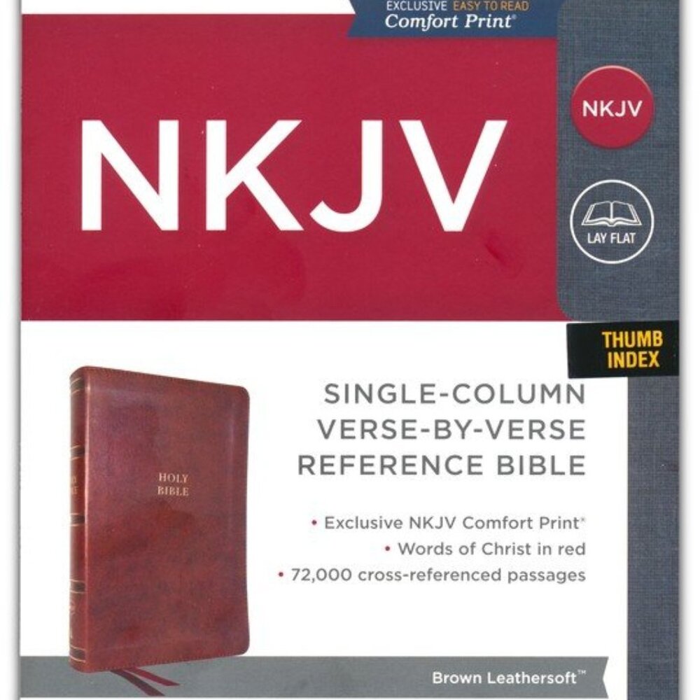 NKJV Single-Column Reference Bible, Comfort Print--soft leather-look, brown NWT